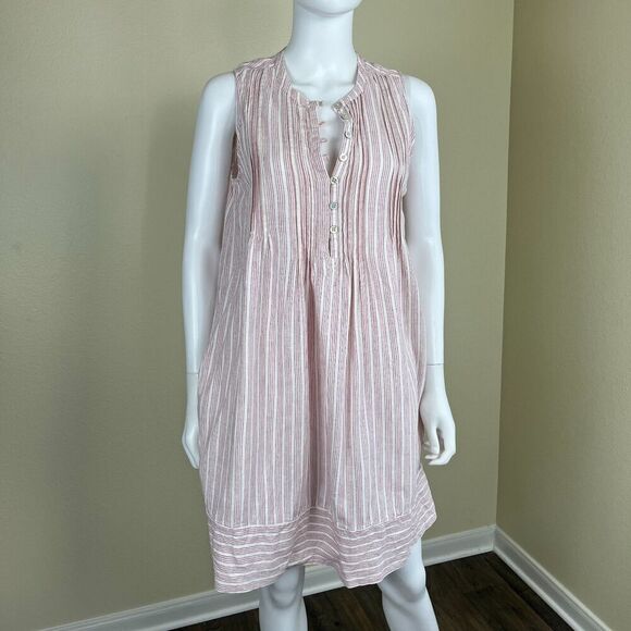 Faherty Women's Size S Isha Pintucked Button Front Linen Stripe Pullover Dress - Picture 6 of 14